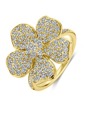 14 karaat geelgouden ring -  bloem diamant -Hutjens