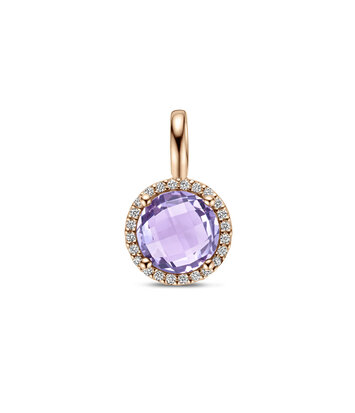 14 karaat  roségouden ketting met amethist en diamant hanger - Hutjens