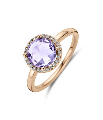 14 karaat roségouden ring -amethist en diamant-Hutjens