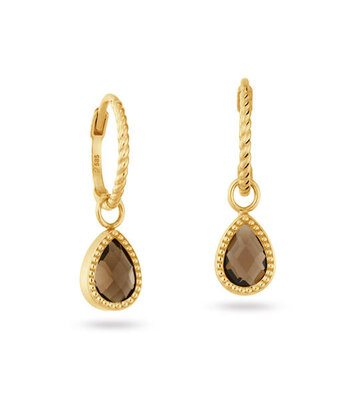 14 karaat geelgouden oorstekers - Amstel Smoky Quartz Hoops - Jackie