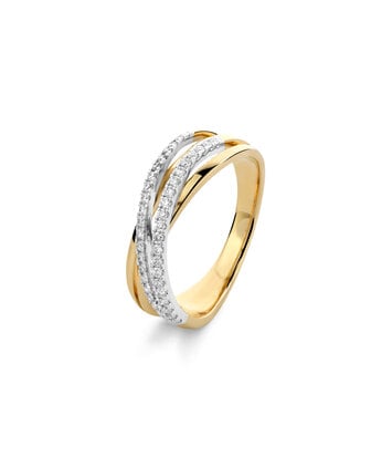 14 karaat geelgouden slagring met diamant - 0,25 ct.