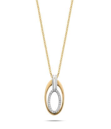 14 karaat  geelgouden collier met ovale diamanthanger - 0,10 crt.