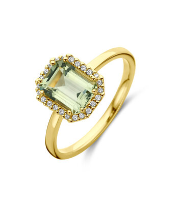 14 karaat geelgouden ring met Amethyst en diamanten  - Hutjens