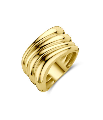 14k Geelgouden dames ring asymmetrische golf - Hutjens