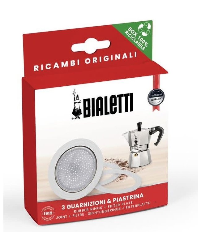 Bialetti filterplaatje + rubberen ringen 3/4 cups