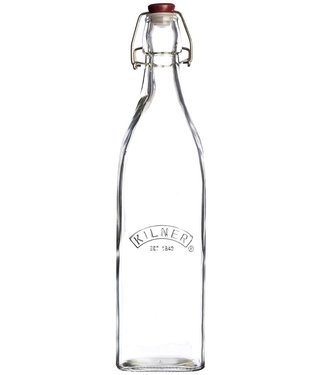 Point-Virgule Kilner vierkante glazen fles met beugelsluiting uit plastic 1L