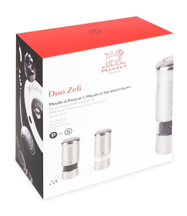Peugeot Peugeot Zeli Duo set elektrische pepermolen/ zoutmolen rvs 14 cm