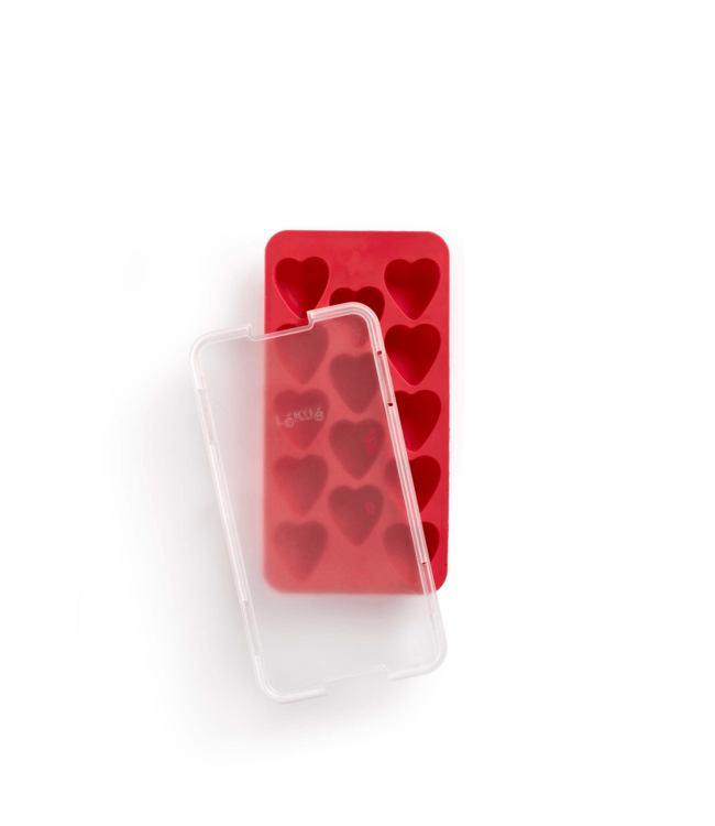 Lekue Lekue ijsblokjes vorm met deksel uit rubber voor 14 hartjes 22x11x2.3 cm