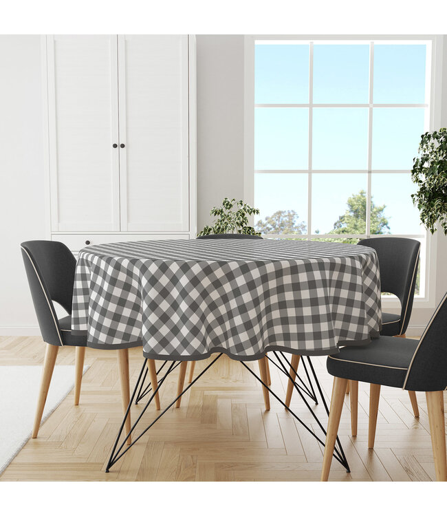 PVC Tafelzeil ruit  grijs rond  160 cm