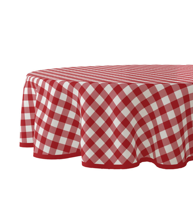 PVC Tafelzeil ruit   rood rond  160 cm