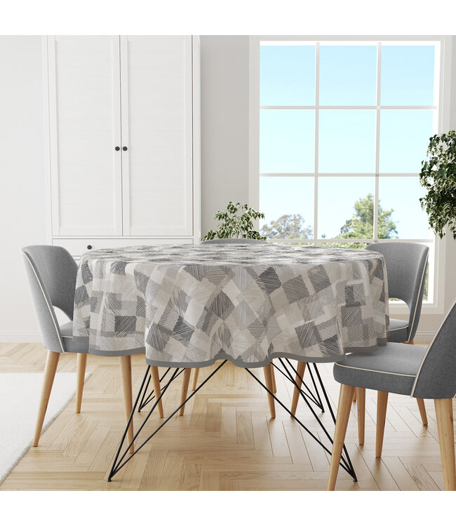 PVC Tafelzeil  blockies - grijs rond  160 cm