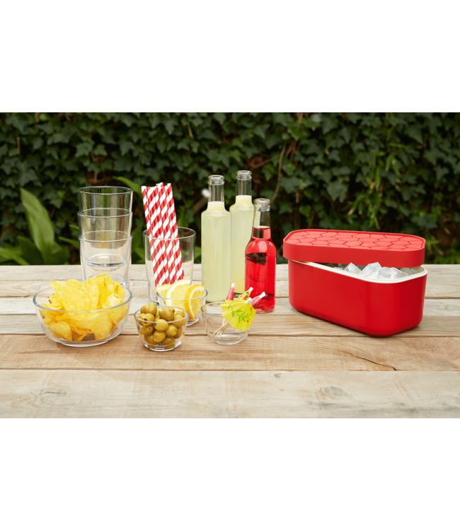 Lekue Lekue ijsemmer rechthoekig met ijsblokjes vorm rood