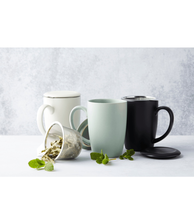 Point-Virgule Point Virgule mok met theefilter en bamboe deksel gebroken wit