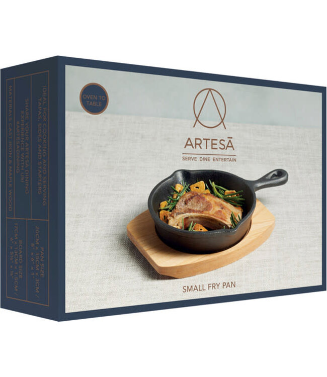Kitchencraft Artesa gietijzer tapas  pannetje 15 cm met houten serveerbord