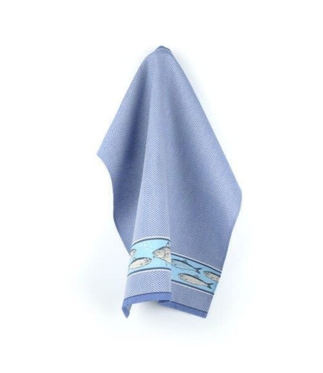 Bunzlau Castle Bunzlau theedoek Fish Royal Blue GOTS