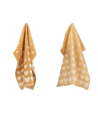 Bunzlau Castle Bunzlau Kitchen Towel and Tea Towel Hearts Yellow 60x53 cm set van 2