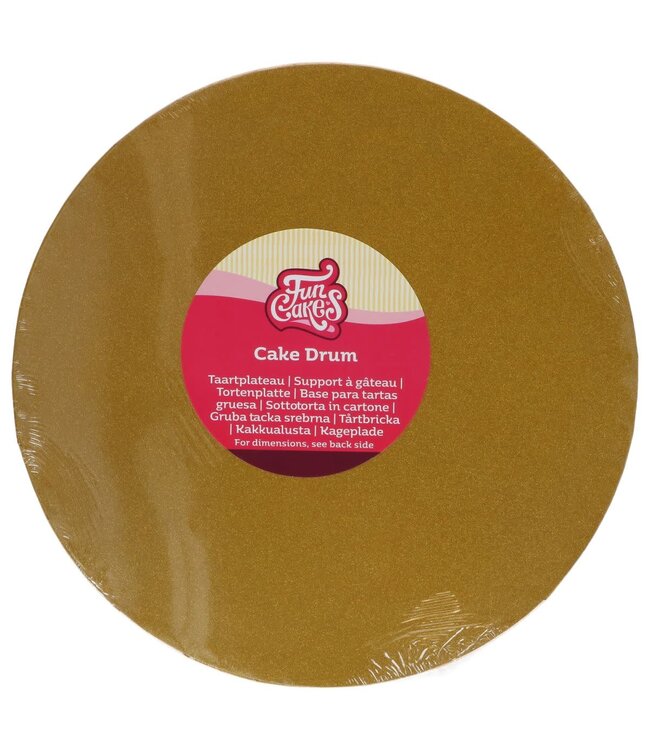 Funcakes Funcakes taartplateau rond dik/drum 25 cm glanzend goud