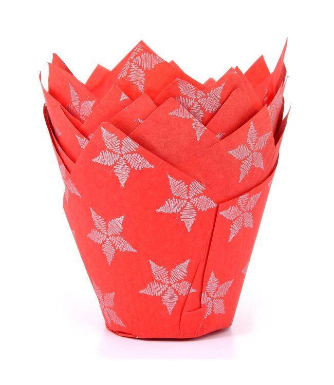 House of Marie House of Marie tulp Muffin Cups sterren rood  pk/36
