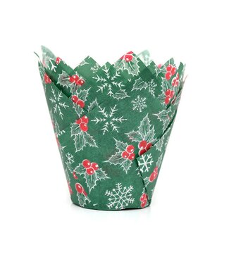 House of Marie House of Marie tulp Muffin Cups Holly Christmas/ hulst pk/36