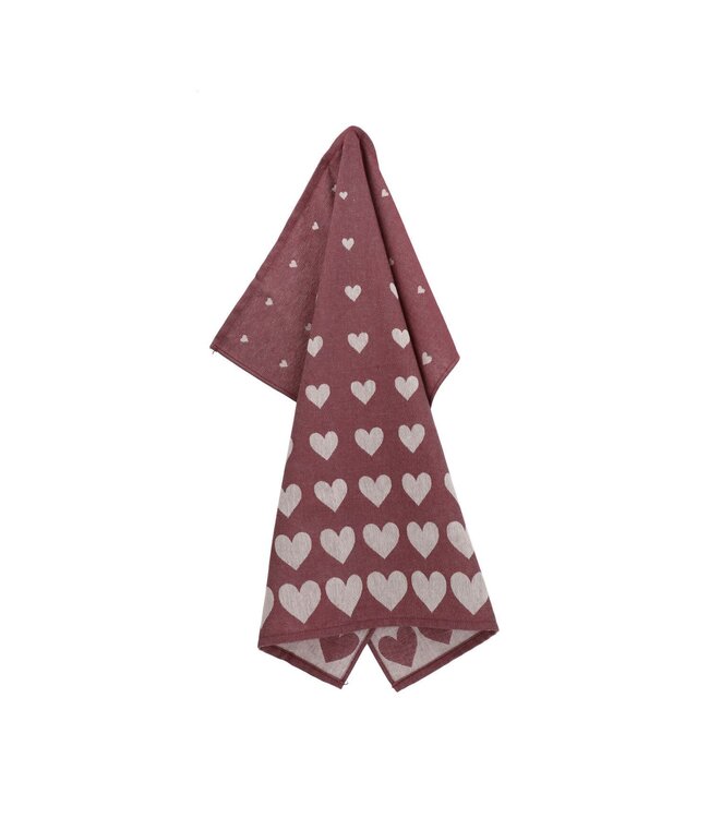 Bunzlau Castle Bunzlau theedoek Hearts Burgundy GOTS