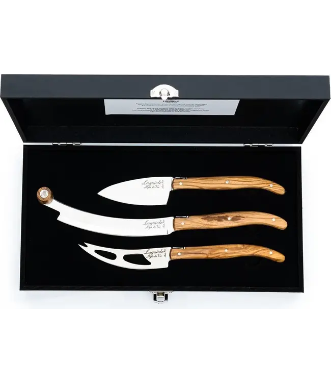 Laguiole Laguiole kaasmessen set Luxery line 3 stuks olijfhout V2