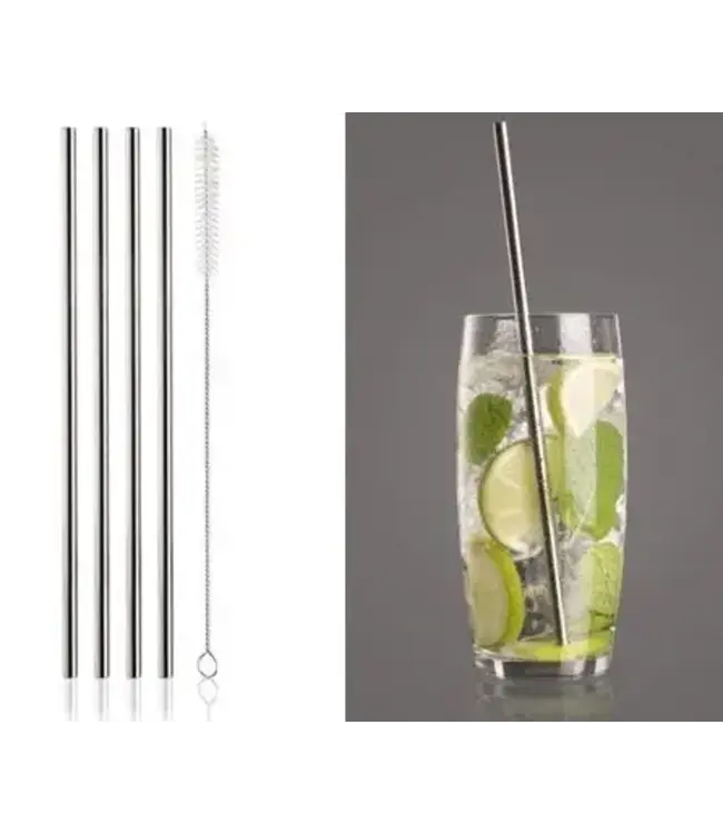 Vacuvin Vacu Vin RVS rietjes set 4 stuks met reinigingsborsteltje