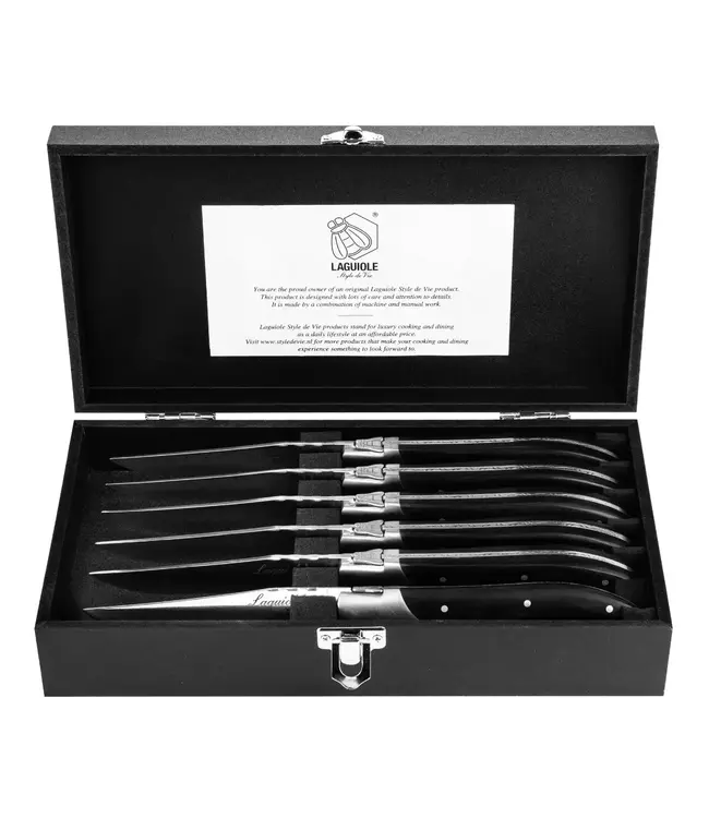 Laguiole Laguiole Steakmessen Luxury line 6 stuks zwart pakkahout