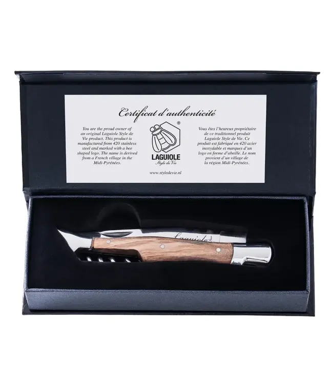 Laguiole Laguiole Luxury Line zakmes met kurkentrekker olijvenhout