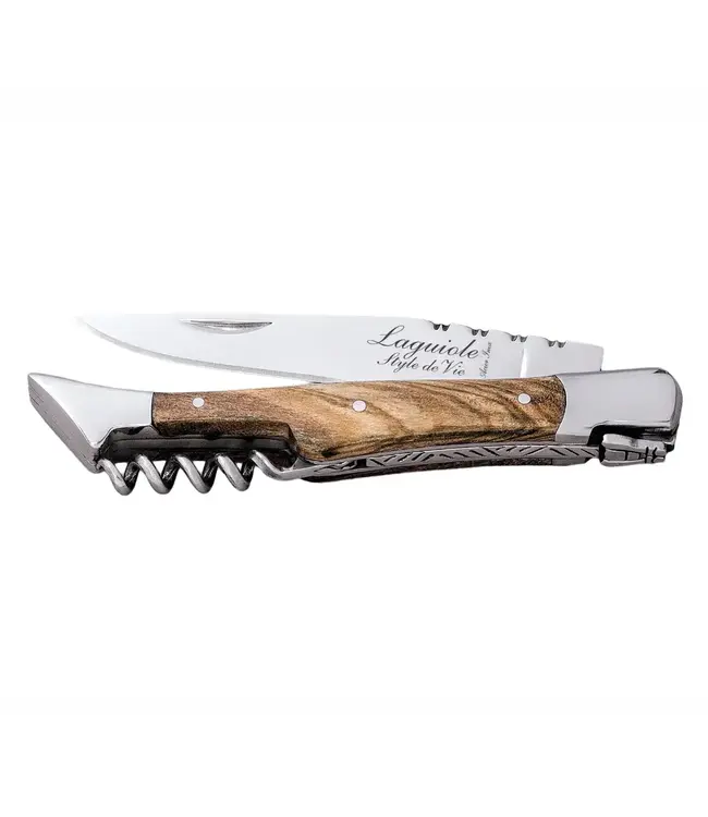 Laguiole Laguiole Luxury Line zakmes met kurkentrekker olijvenhout