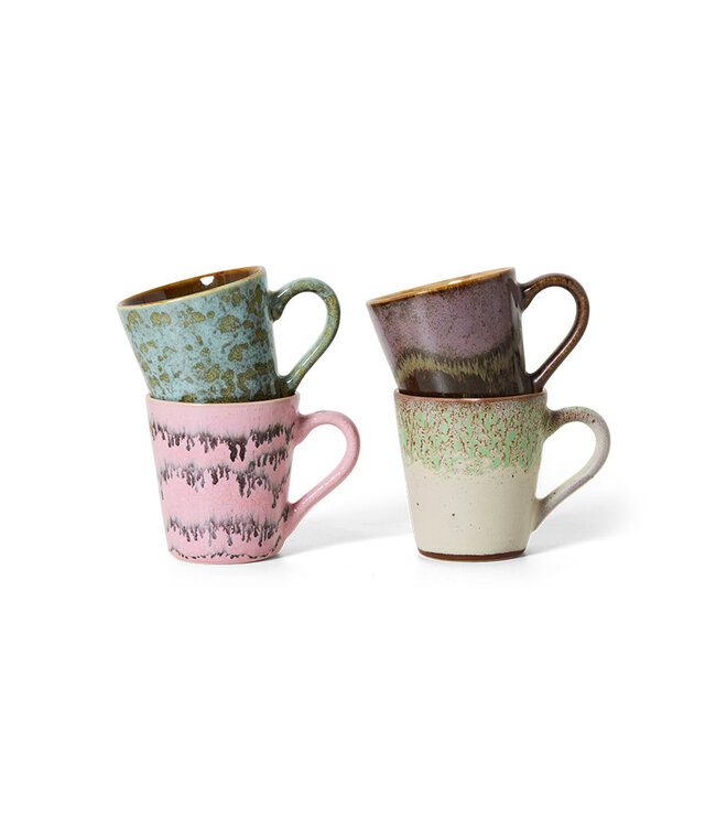 HK 70s ceramics: espresso mugs, brutalism (set of 4) multicolor