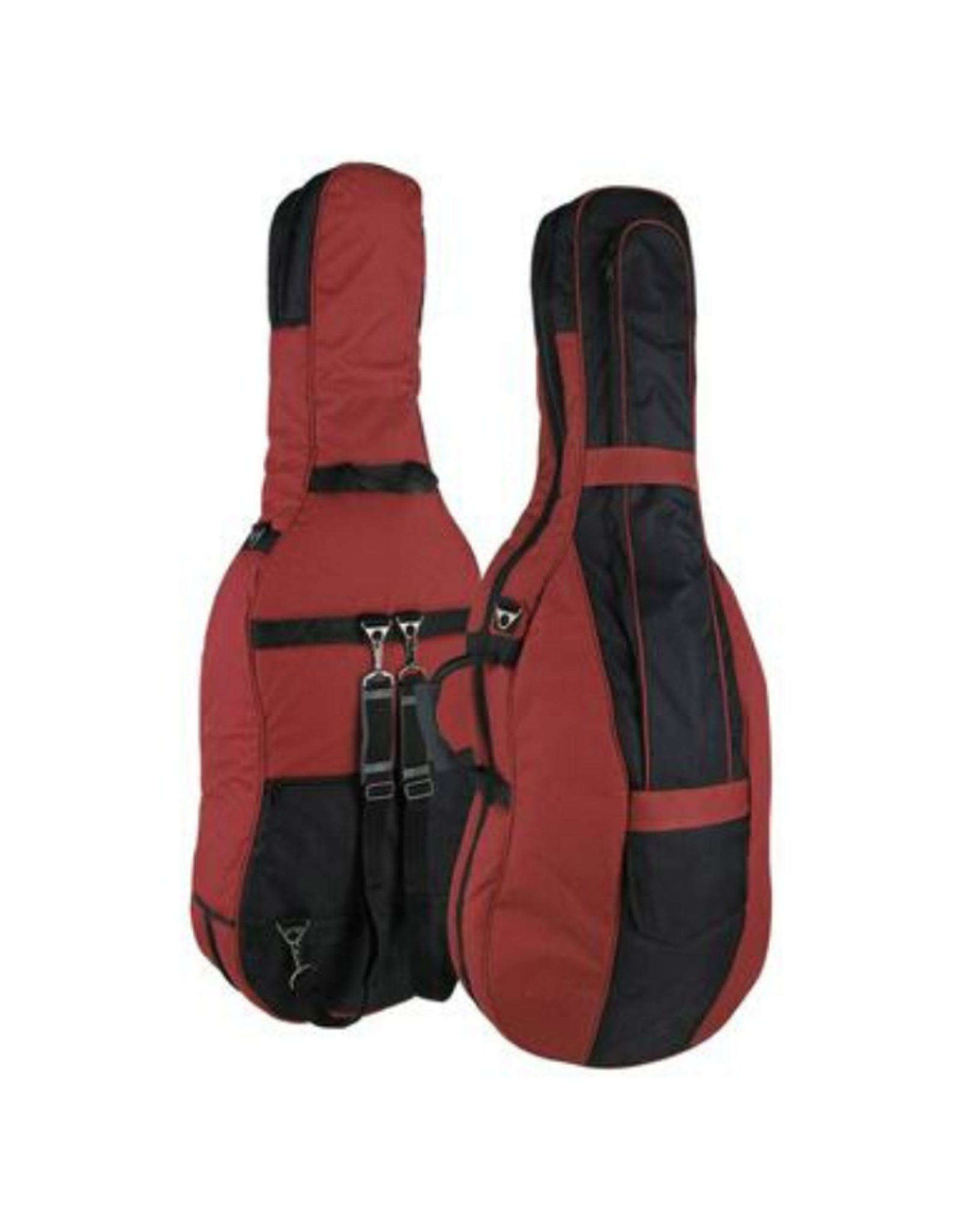 sac pour violoncelle de toutes tailles, rouge vin, doublé 19mm, 2 sangles, différentes poches pour accessoires