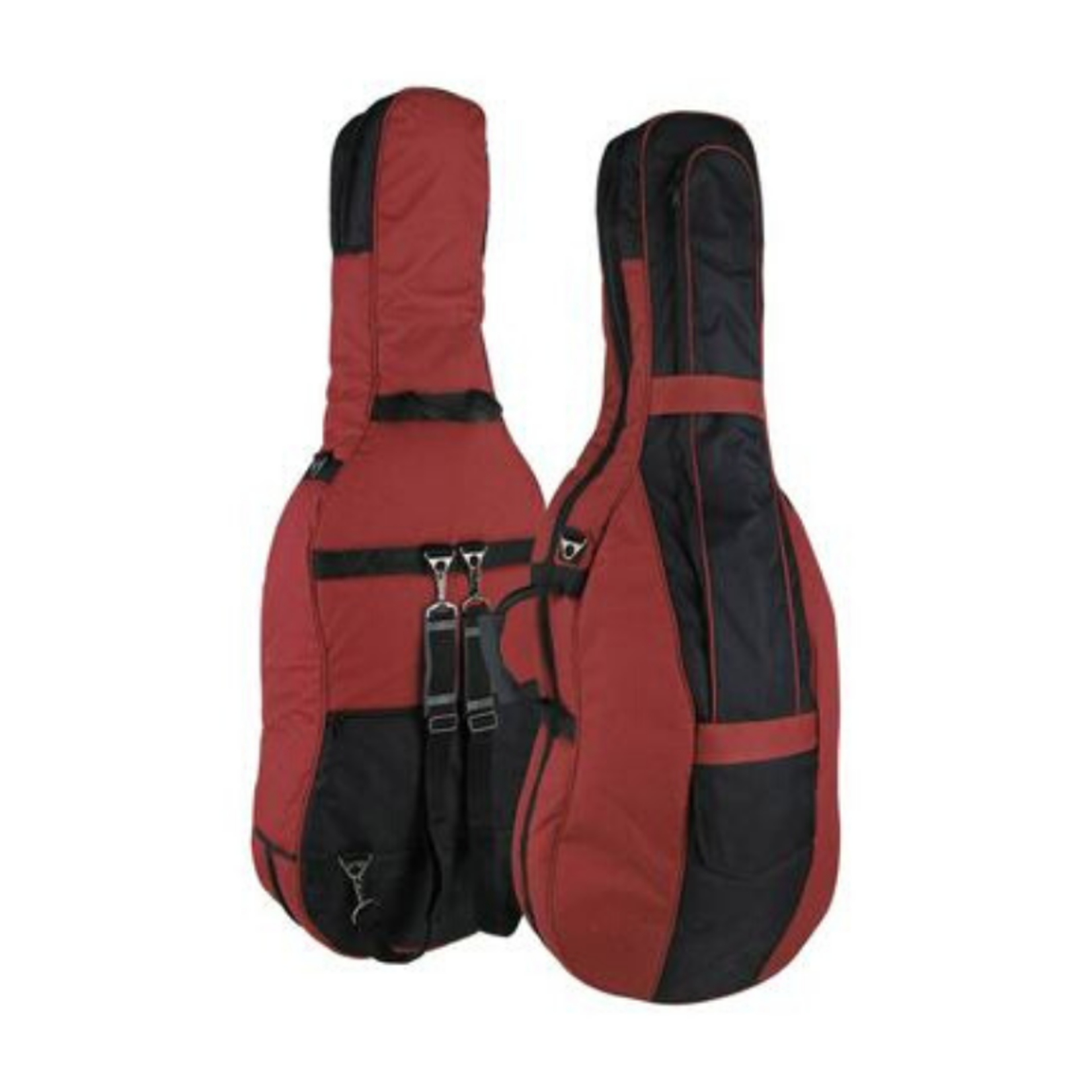 sac pour violoncelle de toutes tailles, rouge vin, doublé 19mm, 2 sangles, différentes poches pour accessoires