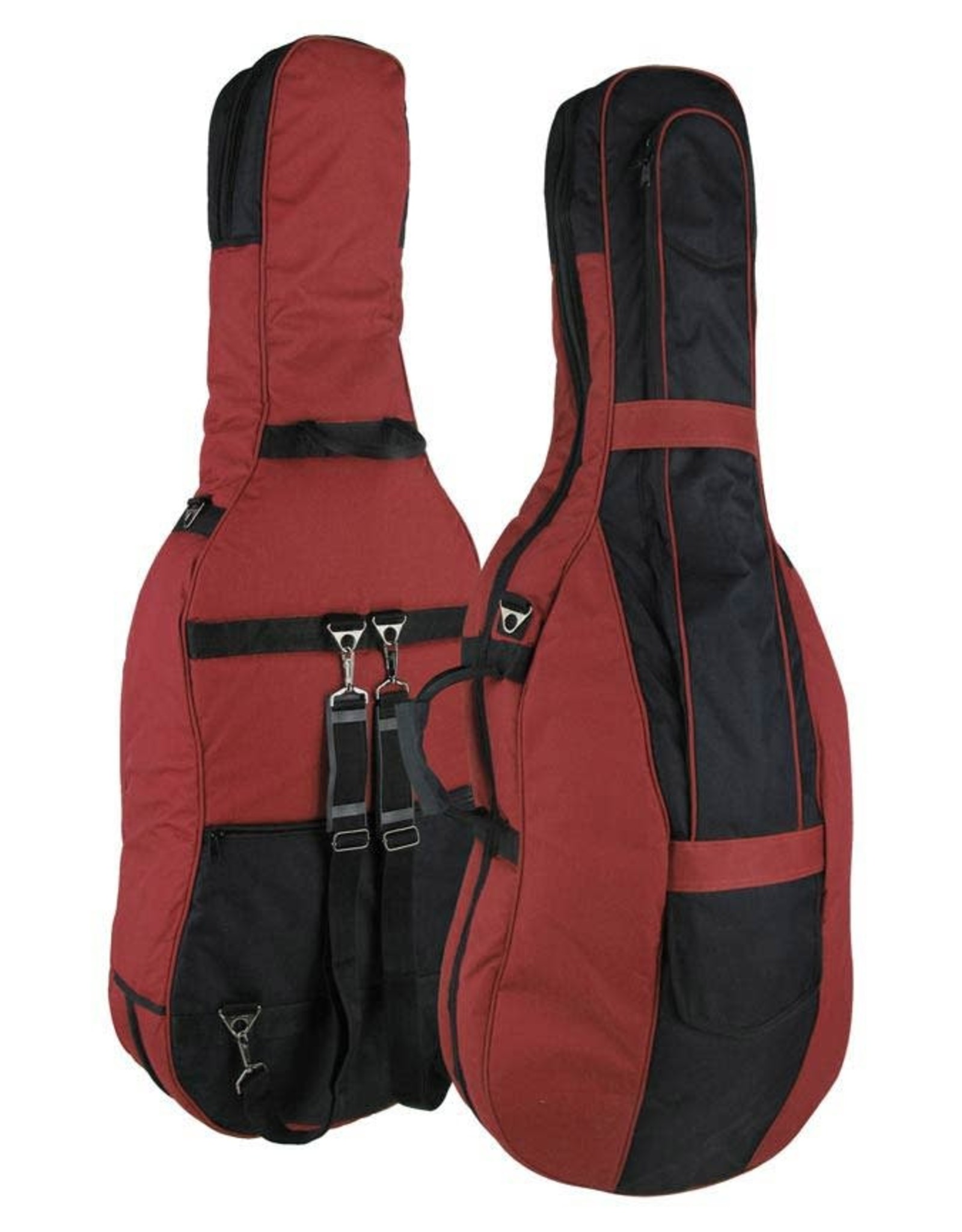 sac pour violoncelle de toutes tailles, rouge vin, doublé 19mm, 2 sangles, différentes poches pour accessoires