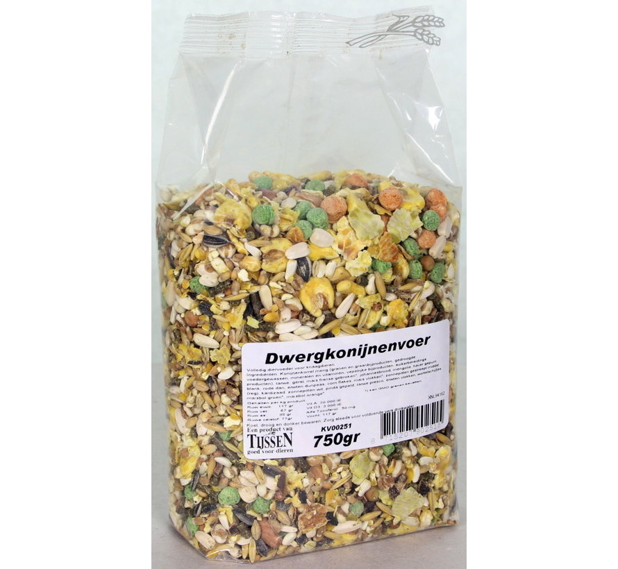 Dwergkonijnenvoer 750 gr