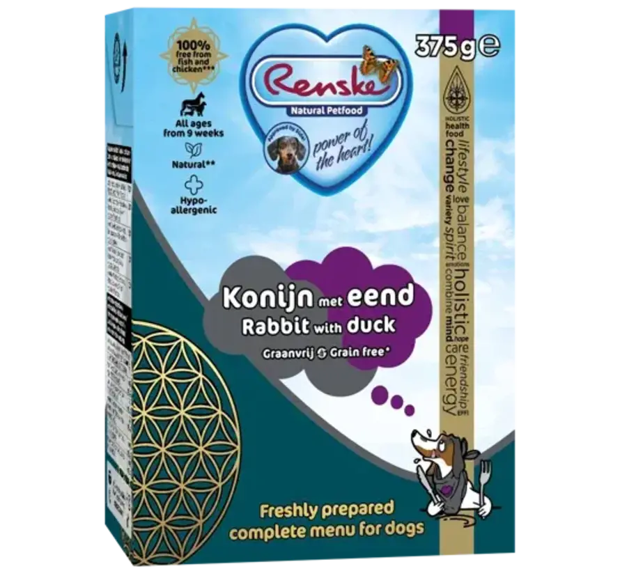 Renske Vers - Tetrapack 375 g - Hondenvoer - konijn-eend graanvrij