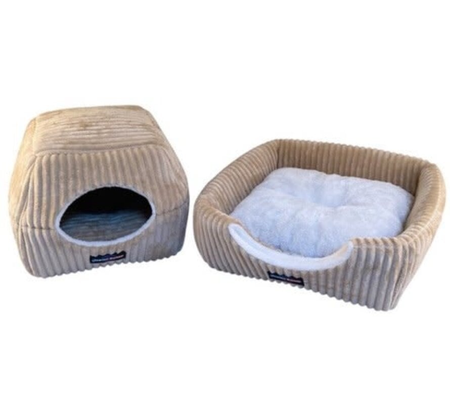 EVIA - S - Beige - 2-in-1 huisdierbed - verandert van open mand naar een iglo