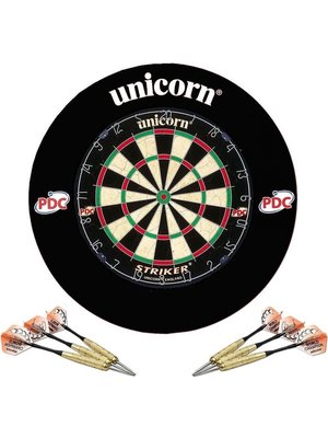 Unicorn Striker Home Dartset - Dartbord met Beschermring en 2 sets Dartpijlen - Zwart