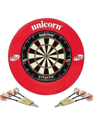 Unicorn Striker Home Dartset - Dartbord met Beschermring en 2 sets Dartpijlen - Rood