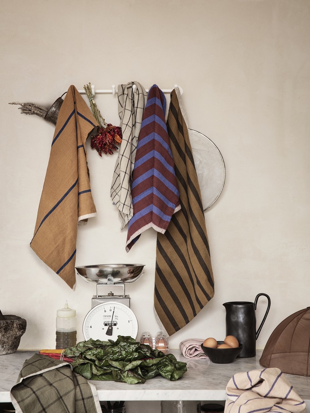 Ferm Living Hale Tea Towel - Mustard/Navy