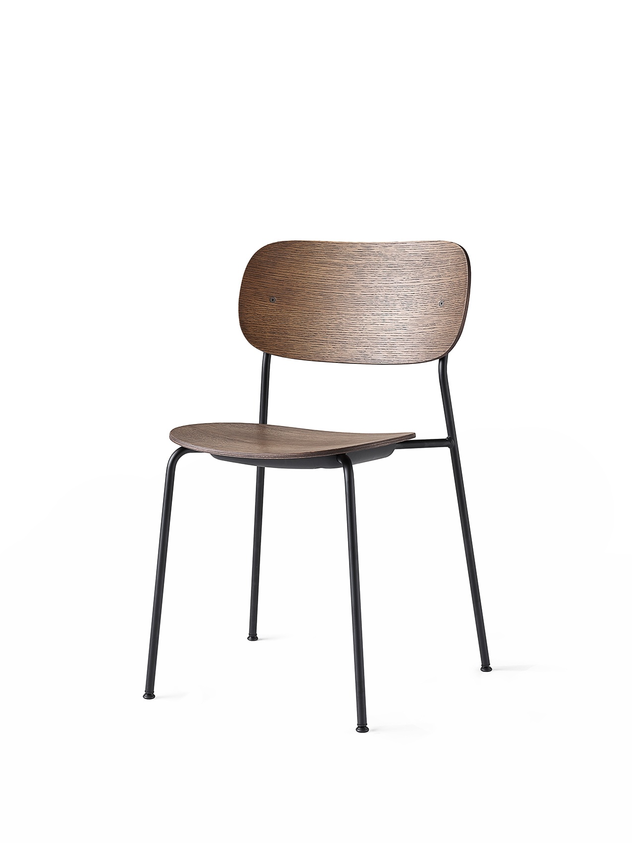 Audo Copenhagen Co Dining Chair, Black Steel Base, Dark Stained Oak Seat and Back