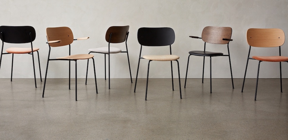 Audo Copenhagen Co Dining Chair, Black Steel Base, Dark Stained Oak Seat and Back