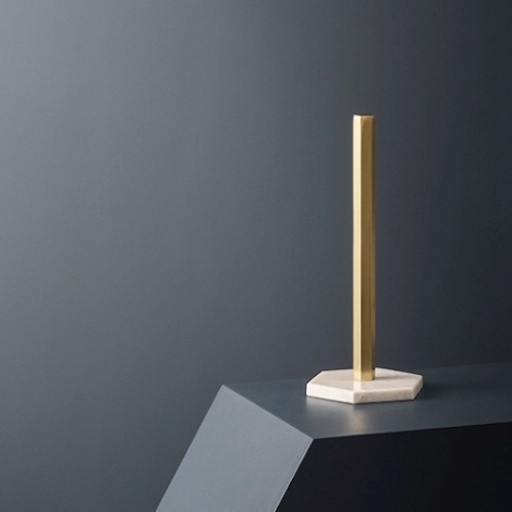 Ferm Living Hexagon Paper Towel Holder / Kitchen Towel Stand - White Marble & Brass