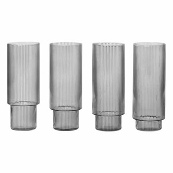 Ferm Living Ripple Long Drink Glasses - set of 4 - Smoked Grey