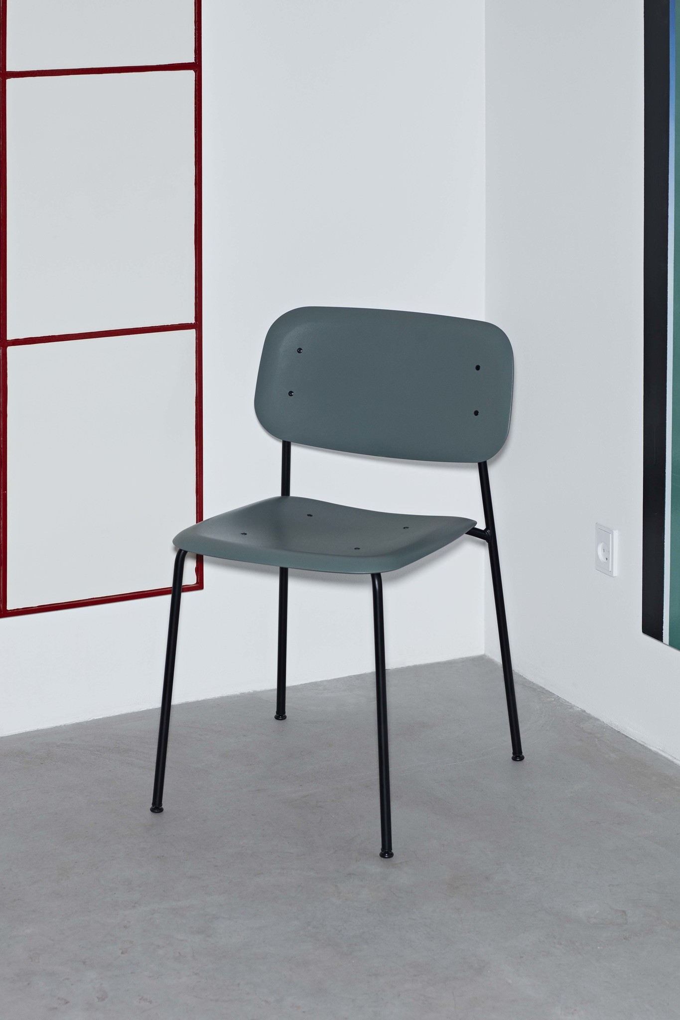 HAY Soft Edge 45 Chair Black steel base Dusty green polypropylene shell