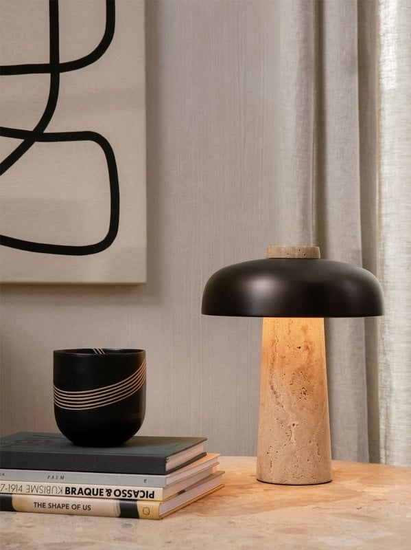 Audo Copenhagen Reverse, Table Lamp, Travertine, Bronzed Brass