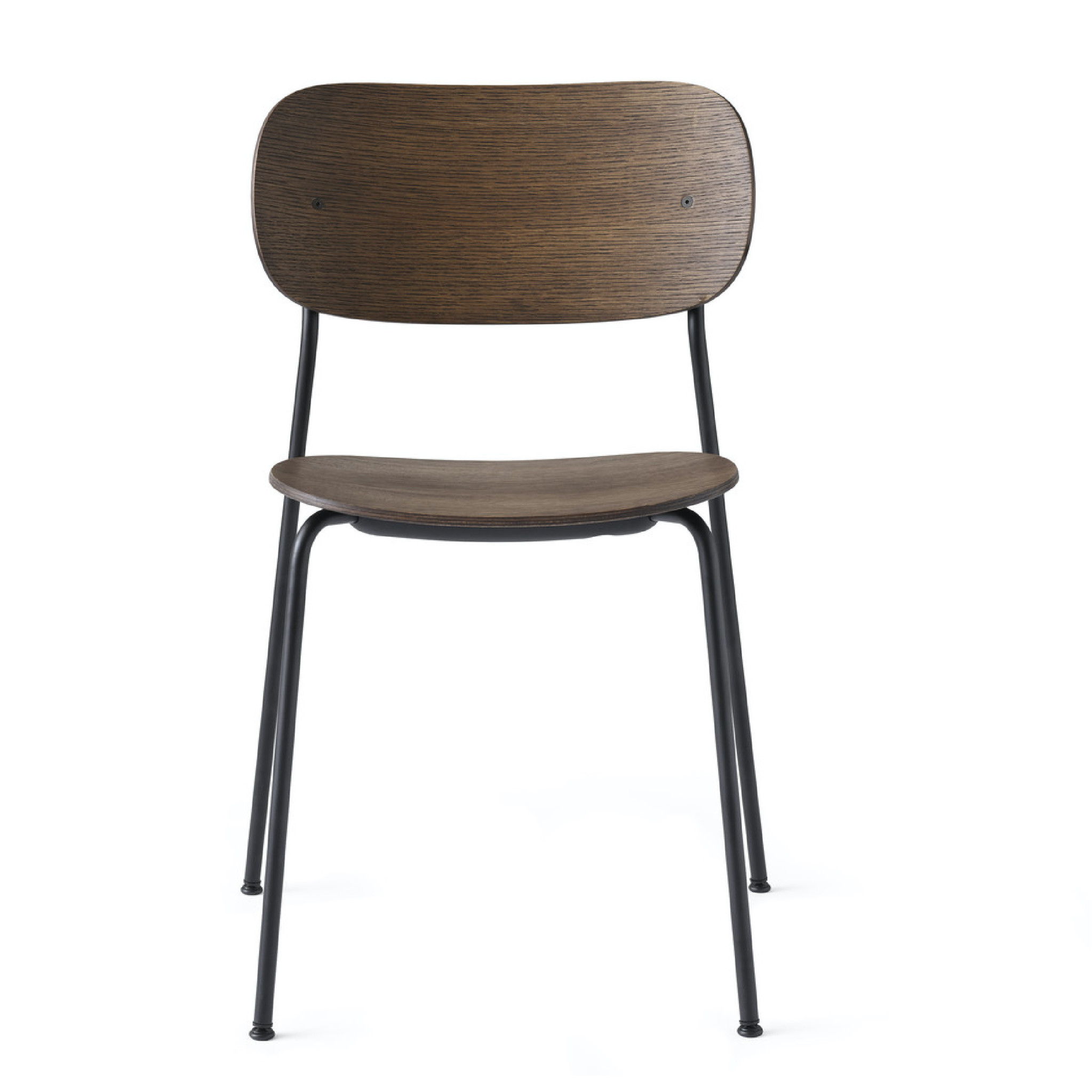 Audo Copenhagen Co Dining Chair, Black Steel Base, Dark Stained Oak Seat and Back