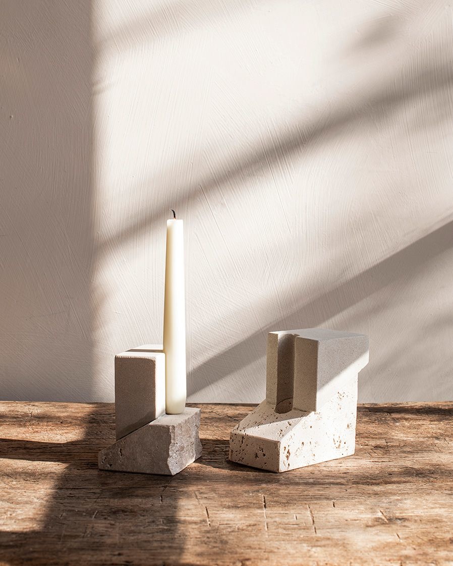 Kristina Dam Offset Candleholder Vol. 1 - Sandstone & Travertine