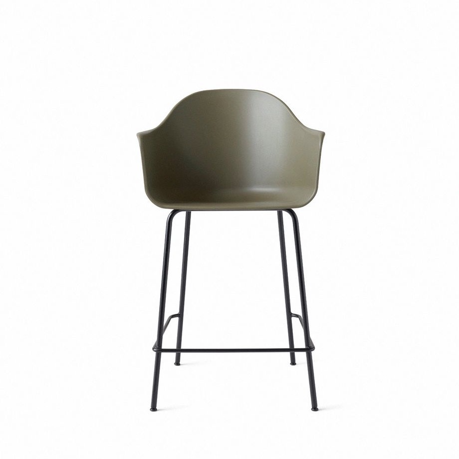 Audo Copenhagen Harbour Counter Chair, Black Base, Olive - SHOWROOM MODEL