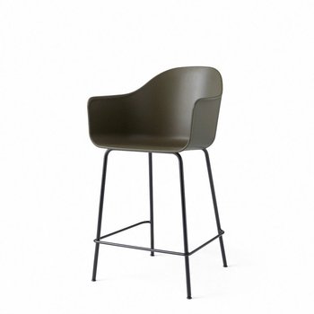 Audo Copenhagen Harbour Counter Chair, Black Base, Olive - SHOWROOM MODEL