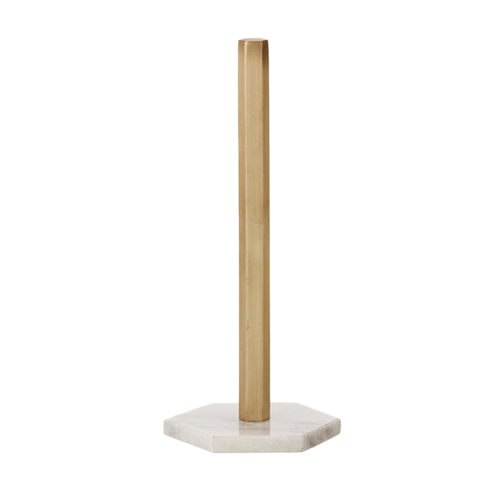Ferm Living Hexagon Paper Towel Holder / Kitchen Towel Stand - White Marble & Brass